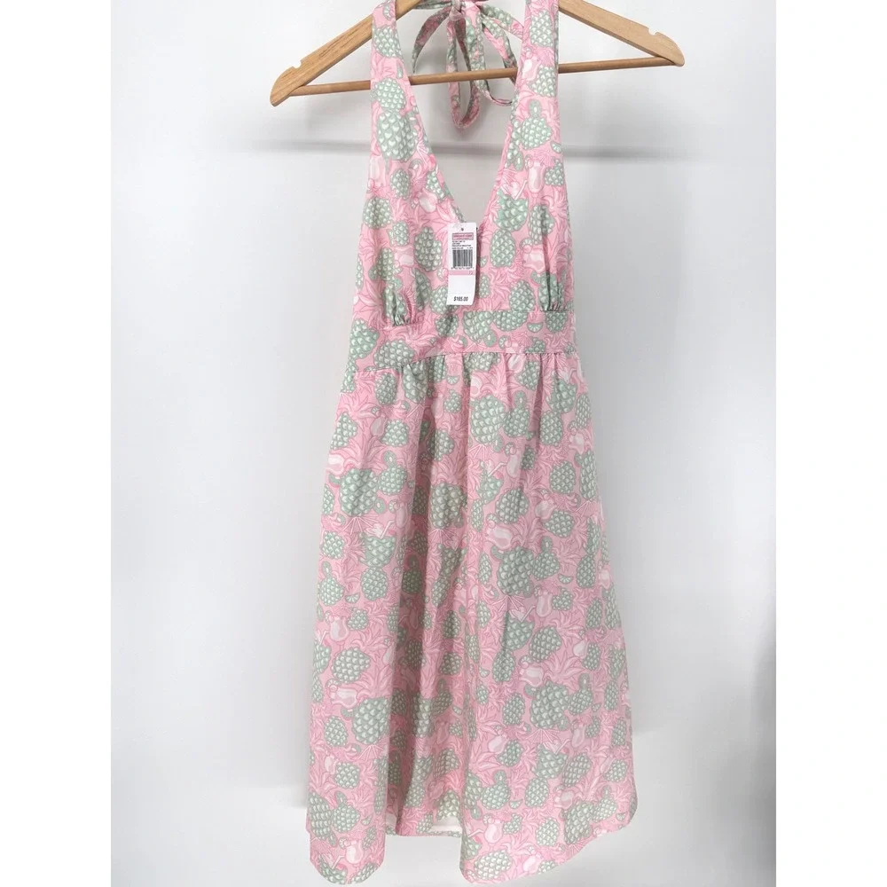 Vineyard Vines Lizzie Dress Womens 10 NWT Pink‎ Pineapple Smoothie Halter Cotton